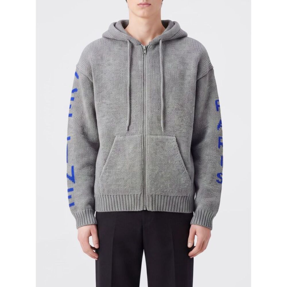 Celine Men Zip-Up Hoodie Celine In Knitted Wool With Jacquard Logo